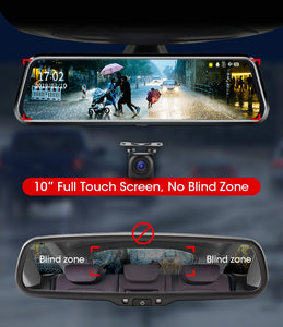 Jansite 10 inches Touch Screen 1080P Car DVR stream media Dash camera Dual Lens Video Recorder Rearview mirror 1080p Rear camera