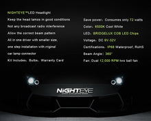 Load image into Gallery viewer, NIGHTEYE Super Bright Car Headlights H7 LED H4 led H1 H8 H11 HB3 9005 HB4 9006 Auto Bulb 72W 9000LM Automobiles Headlamp 6500K
