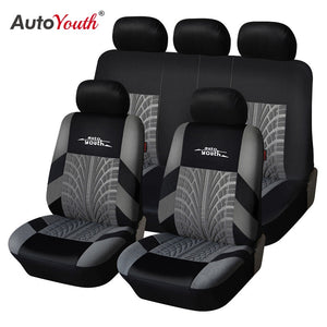 AUTOYOUTH Brand Embroidery Car Seat Covers Set Universal Fit Most Cars Covers with Tire Track Detail Styling Car Seat Protector